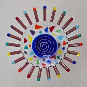 Vintage XOCHI Artisan Colorful Fused Glass Art Bowl 1998